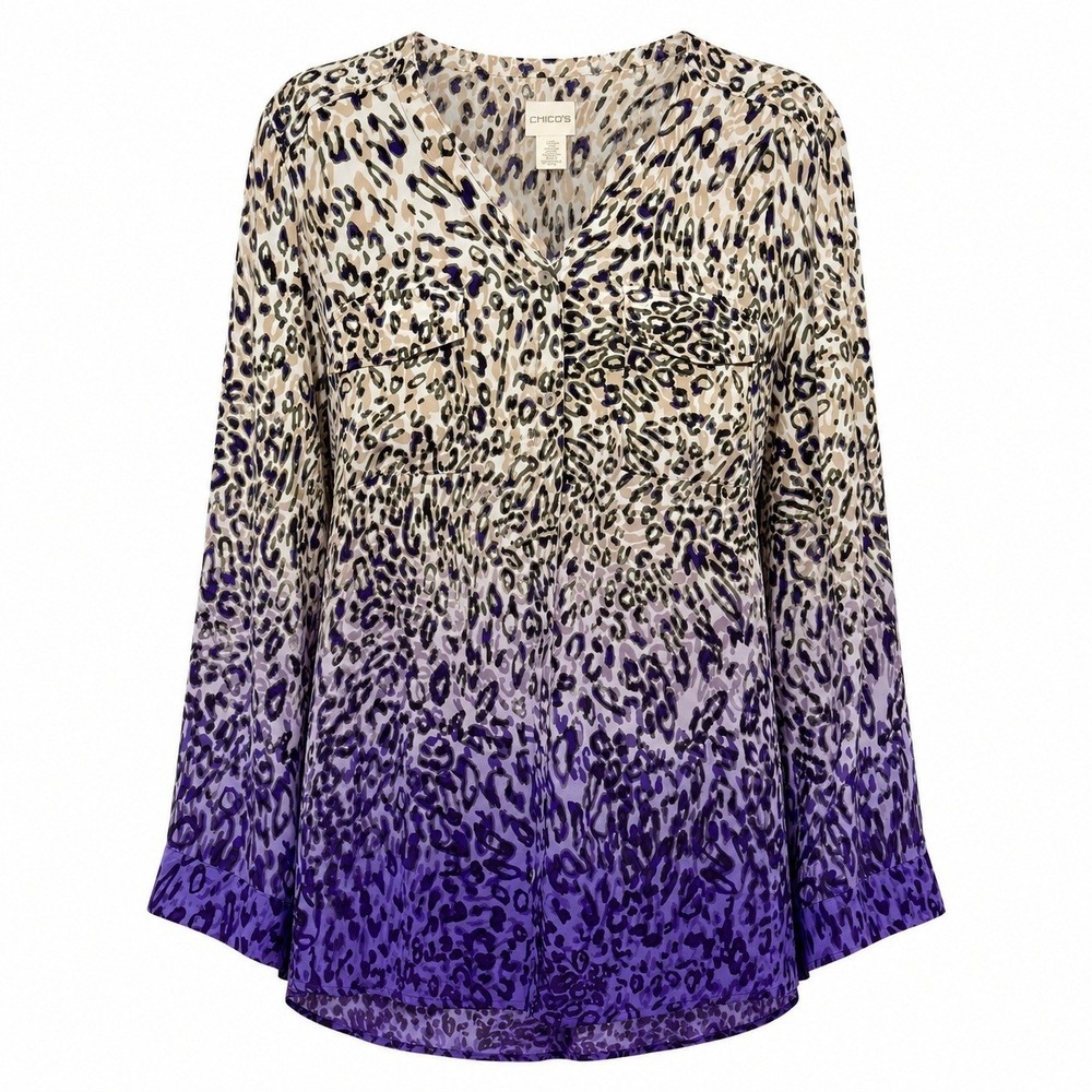 Chico's Size 3 Mob Wife Leopard Top Women XL Indie Sleaze Maximalist Glam Blouse